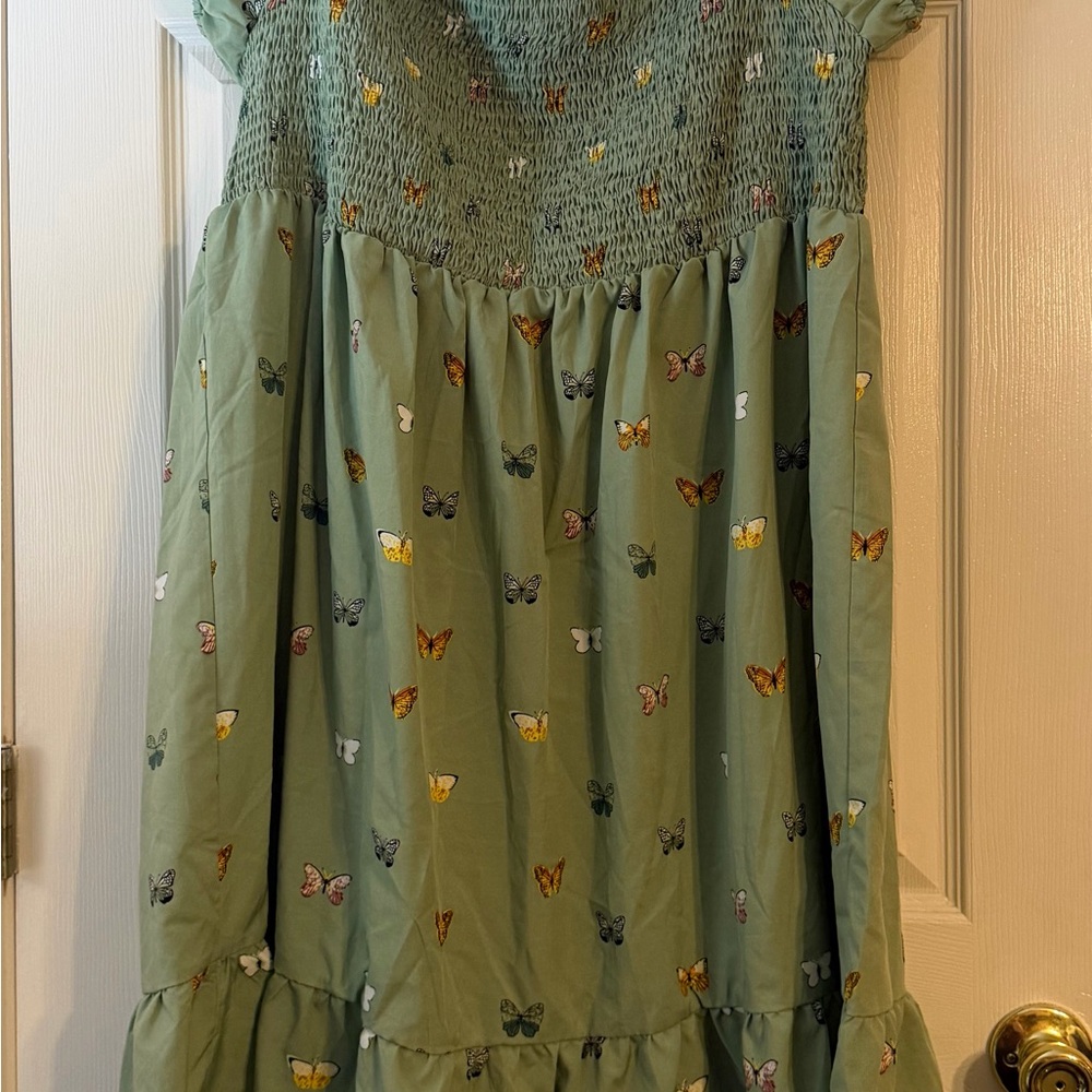 SHEIN Olive Green Butterfly Mini Dress